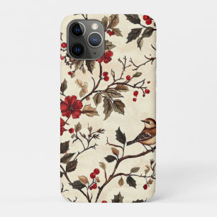 Case-Mate iPhone Case Poinsettia Vintage Oiseau Noël Crème Rouge