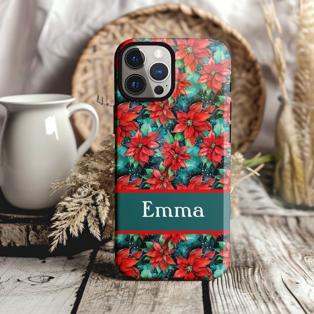 Coques Case-Mate iPhone Poinsettias de Noël traditionnel Motif Jolie (pretty poinsettia background phone case for christmas holiday season)