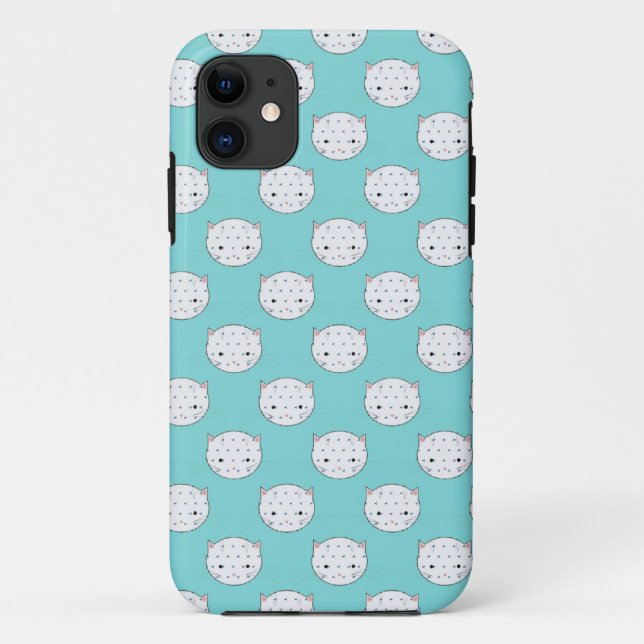 Coques Case-Mate iPhone Point blanc chaton visage sur sarcelle (Dos)