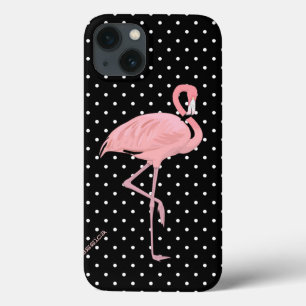 Case-Mate iPhone Case Point de polka noir et blanc chic avec le Flamant