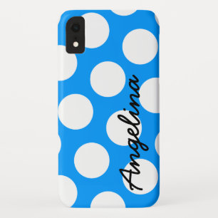 Coque Case-Mate iPhone Point Polka bleu et blanc personnalisé