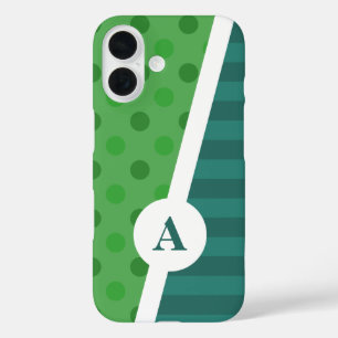 Coque Pour iPhone 16 Point Polka bleu et vert et Motif de bande