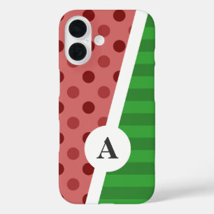 Coque Pour iPhone 16 Point Polka de pastèque et Motif à rayures