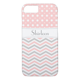 Coque Case-Mate iPhone Point rose, gris, blanc et chevron & poka moderne