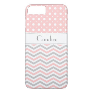 Coque iPhone 7 Plus Point rose, gris, blanc et chevron & poka moderne