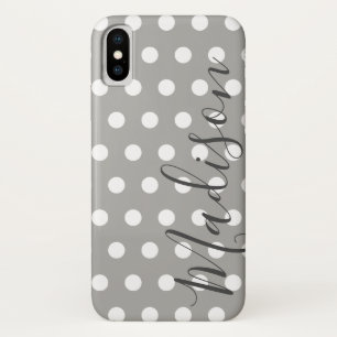 Case-Mate iPhone Case Pointe Polka gris et blanc Nom personnalisé