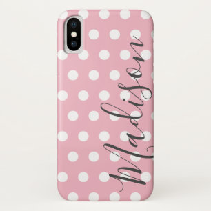 Case-Mate iPhone Case Pointe rose et blanche Polka Nom personnalisé