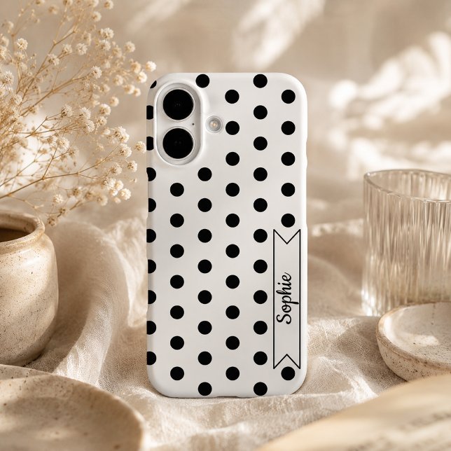 Coques Case-Mate iPhone Points à la mode Chic Nom personnalisé Noir et Bla (Créateur téléchargé)