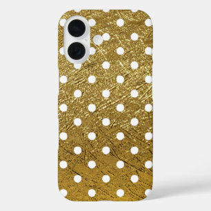 Coque Pour iPhone 16 Points blancs sur couleur or