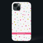 Coques Pour iPhone Points Confetti colorés mignons Motif Personnalisé<br><div class="desc">Mini coque iPad coloré et moderne avec motif pois rose chaud,  bleu et jaune foncé avec étiquette de bord de pétoncle rose chaud. Ce coque personnalisé sera parfait comme cadeau d'anniversaire et de vacances.</div>