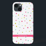 Coques Pour iPhone Points Confetti colorés mignons Motif Personnalisé<br><div class="desc">Mini coque iPad coloré et moderne avec motif pois rose chaud,  bleu et jaune foncé avec étiquette de bord de pétoncle rose chaud. Ce coque personnalisé sera parfait comme cadeau d'anniversaire et de vacances.</div>