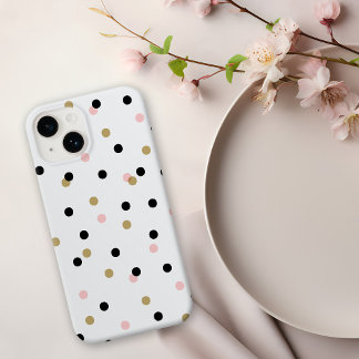 Coque Pour iPhone 14 Points Confetti Noir Rose et Or