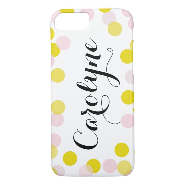 Coques Case-Mate iPhone Points Confetti rose et jaune Motif Personnalisé (Dos)