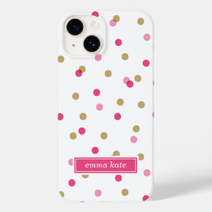 Coque Pour iPhone 14 Points Confetti rose et or Monogramme