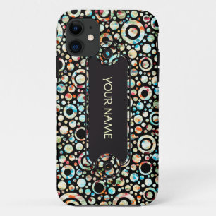 Coques Pour iPhone Points de couleur et Motif circulaire + votre text