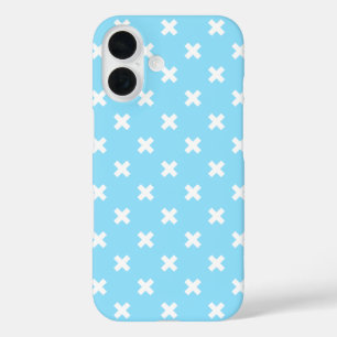 Coque Pour iPhone 16 Points de croix blancs sur bleu bébé
