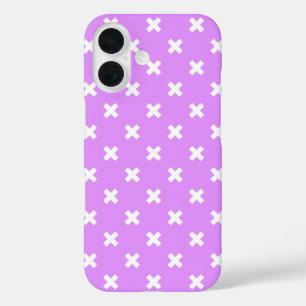 Coque Pour iPhone 16 Points de croix blancs sur lilas