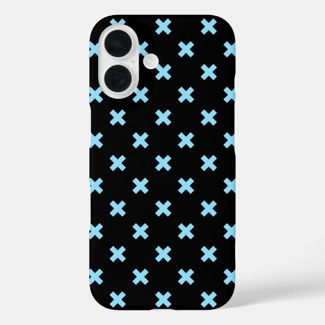 Coques Case-Mate iPhone Points de croix bleu bébé sur fond noir (Verso)