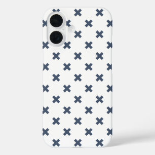 Coque Pour iPhone 16 Points de croix bleu-gris sur fond blanc