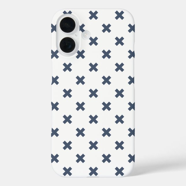Coques Case-Mate iPhone Points de croix bleu-gris sur fond blanc (Verso)