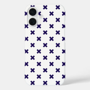 Coque Pour iPhone 16 Points de croix bleu marine sur fond blanc