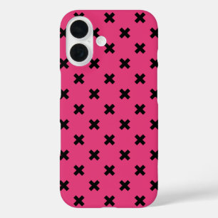 Coque Pour iPhone 16 Points de croix noirs sur fuchsia
