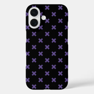 Coque Pour iPhone 16 Points de croix ultra violet sur fond noir