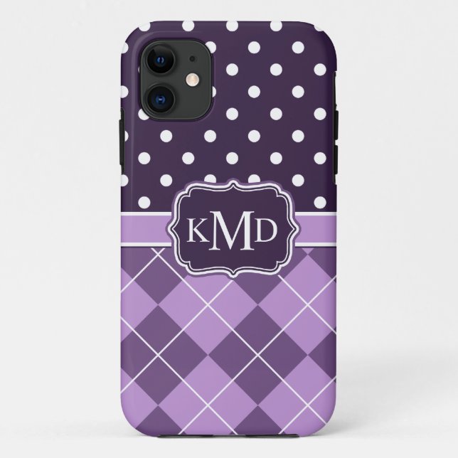 Coques Case-Mate iPhone Points de Jacquard violet monogramme Trio (Dos)