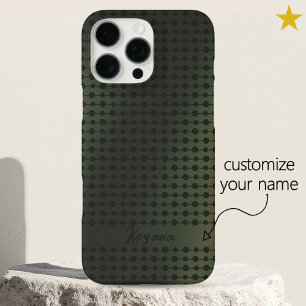 Coque iPhone 16 Pro Max Points de métal vert élégant motif de ligne nom pe