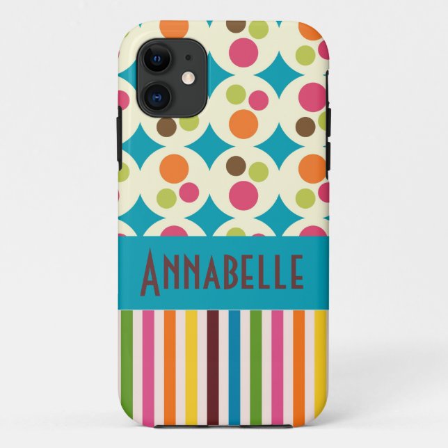 Coques Case-Mate iPhone points et rayures funky rétro motif personnalisati (Dos)