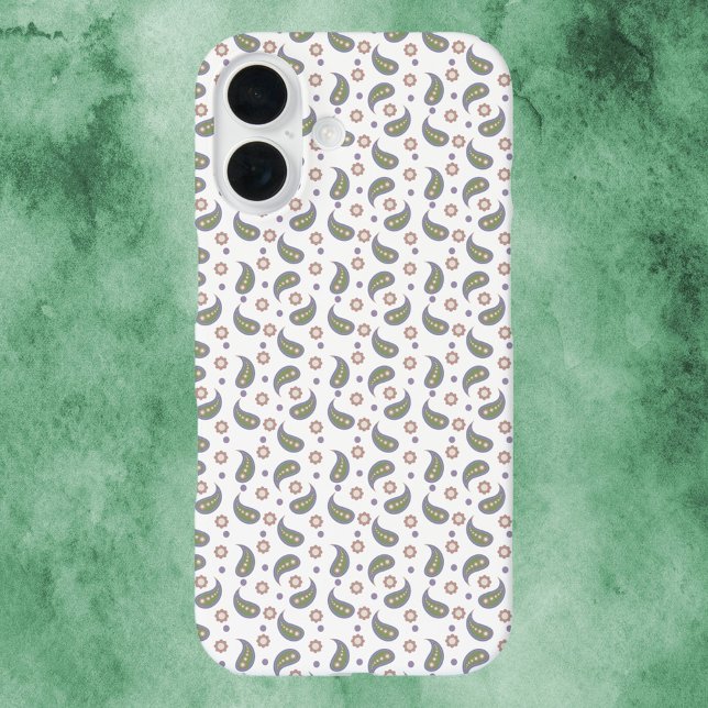 Coques Case-Mate iPhone Points Fleurs Paisibles Vert Rose Violet (A phone case of paisley, flowers and polka dots done in green, pink and purple.)