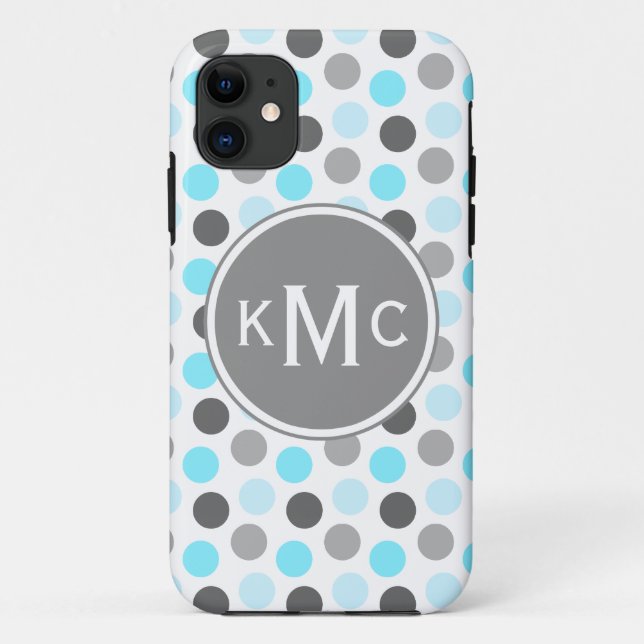 Coques Case-Mate iPhone Points gris bleu triple monogramme (Dos)