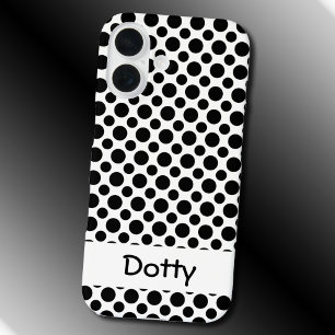 Coque Pour iPhone 16 Points noirs éditable grand et petit sur fond blan