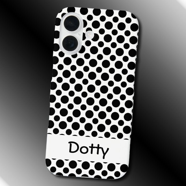 Coques Case-Mate iPhone Points noirs éditable grand et petit sur fond blan (Editable Black Polka Dots Big and Small on White Phone Case)