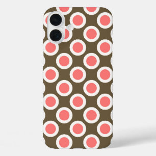 Coque Pour iPhone 16 Plus Points rétro cerclés, taupe et rose corail