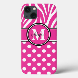 Etui iPhone 13 Points roses de zèbre personnalisés
