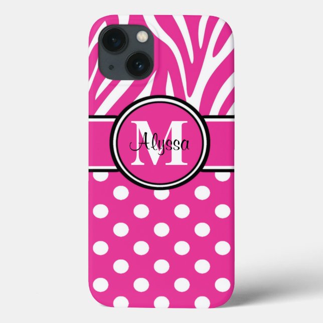 Coques Case-Mate iPhone Points roses de zèbre personnalisés (Verso)