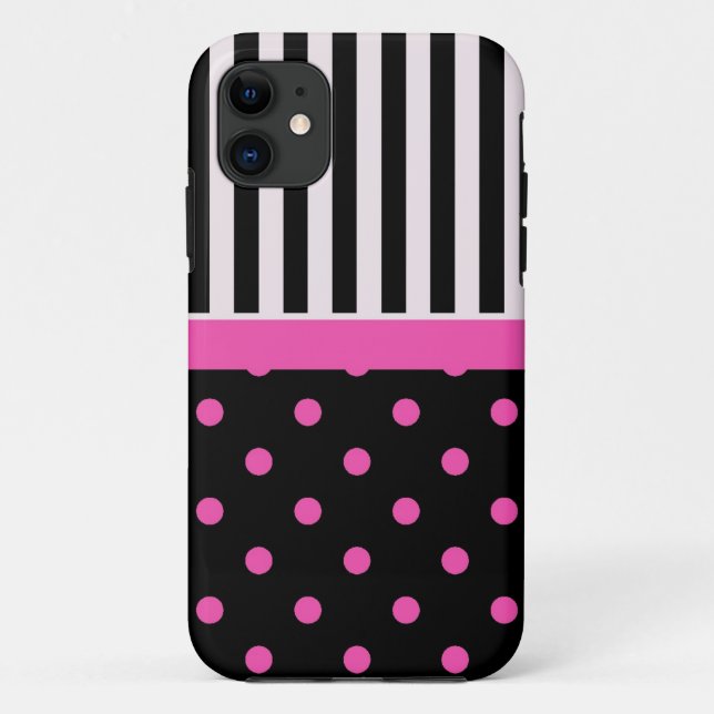 Coques Case-Mate iPhone points roses et rayures noir et blanc (Dos)