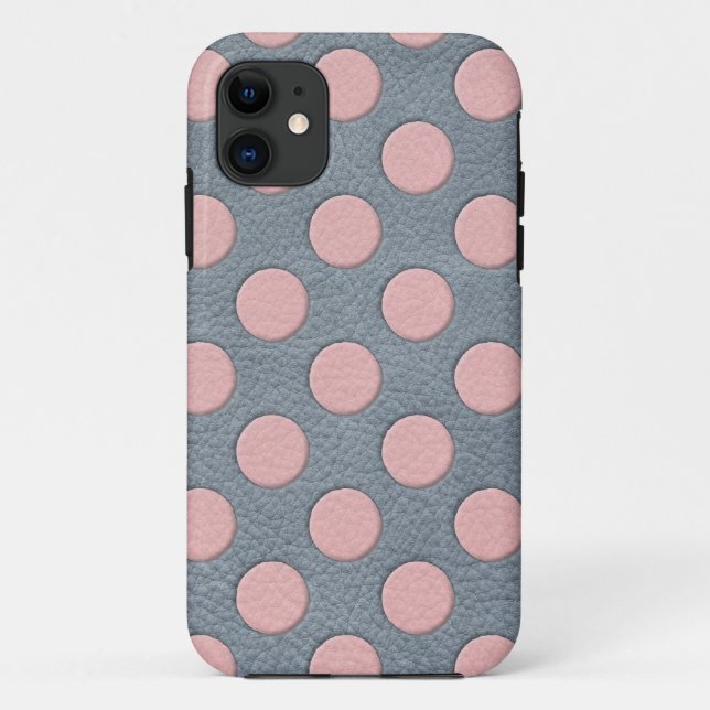 Coques Case-Mate iPhone Points roses sur impression cuir gris (Dos)