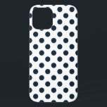 Coque Case-Mate iPhone Pois bleu marine foncé<br><div class="desc">Pois bleu marine foncé sur arrière - plan blanc</div>