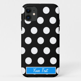 Coque iPhone 11 Pois bleu noir/blanc - personnalisez