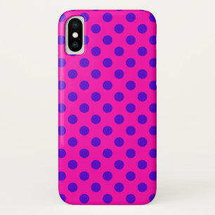 Coque iPhone X Pois bleus sur fuchsia