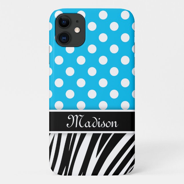 Coques Case-Mate iPhone Pois bleus Zebra Stripes Nom noir (Dos)
