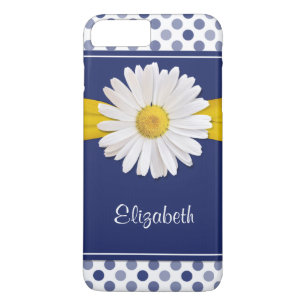 Coque iPhone 8 Plus/7 Plus Pois Daisy Marine Bleu Jaune Personnalisé