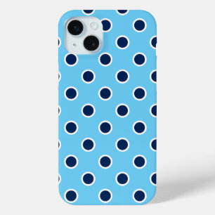 Coque iPhone 15 Mini Pois de la Marine sur Bright Blue
