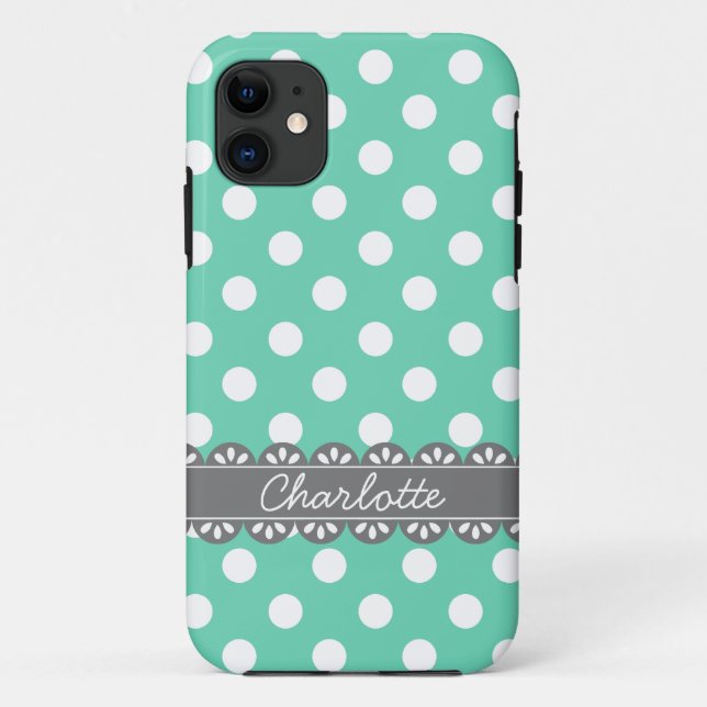 Coques Case-Mate iPhone Pois de menthe et dentelle grise à la mode (Dos)