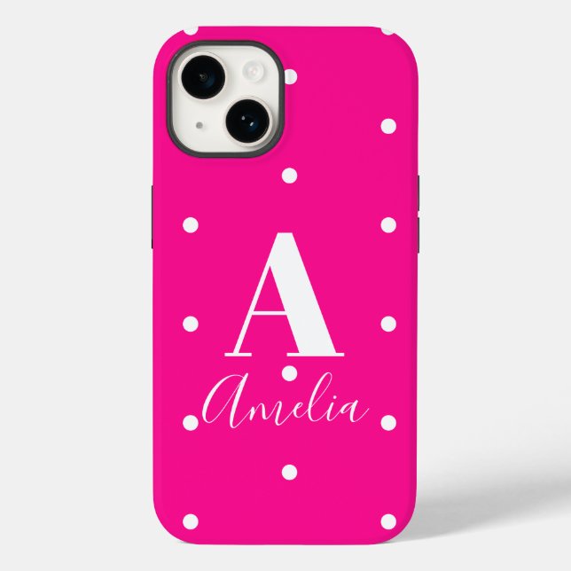 Coques Case-Mate iPhone Pois de monogrammes roses chauds (Verso)