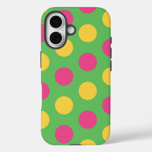 Coque Pour iPhone 16 Pois en Lime Green Hot rose et jaune