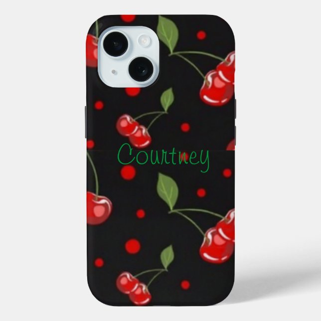 Coques Case-Mate iPhone Pois et cerises sur un arrière - plan noir (Verso)