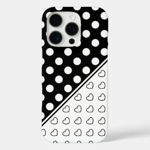 Coque iPhone 16 Pro Pois Et Coeurs Noirs Et Blancs Élégants